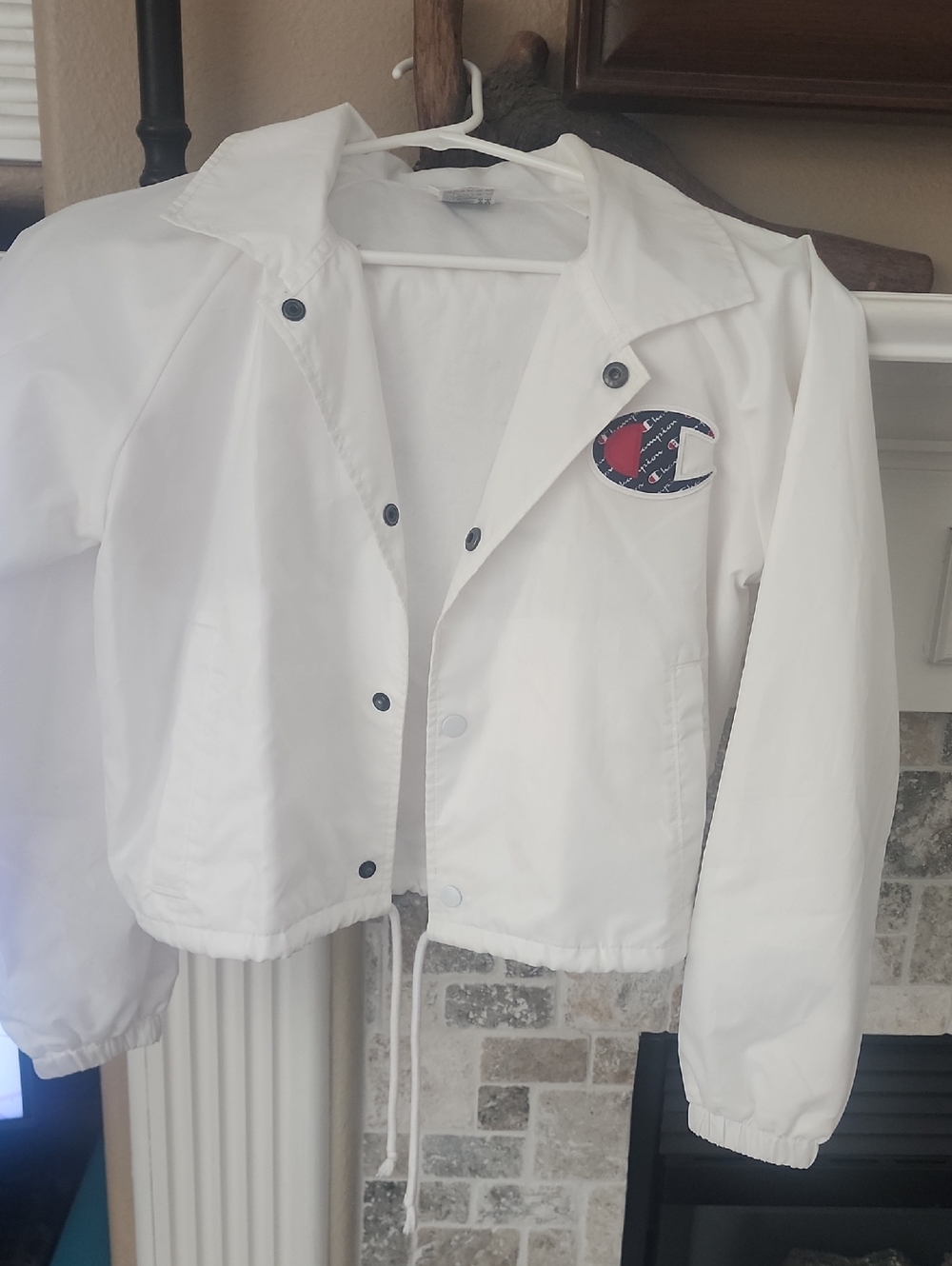 Champion White Varsity Coach Jacket with Script C Patch